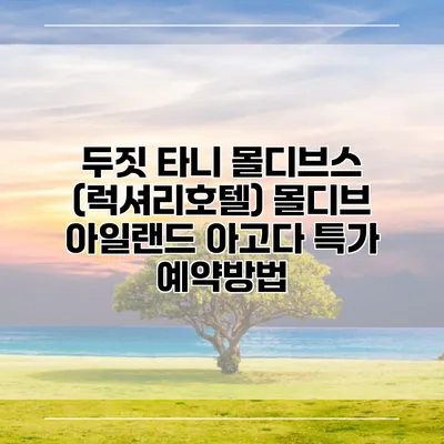 두짓 타니 몰디브스 (럭셔리호텔) 몰디브 아일랜드 아고다 특가 예약방법