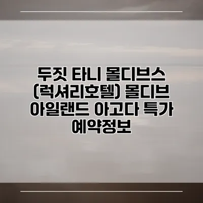 두짓 타니 몰디브스 (럭셔리호텔) 몰디브 아일랜드 아고다 특가 예약정보