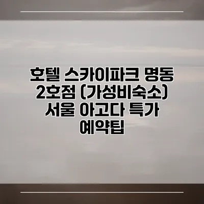 호텔 스카이파크 명동 2호점 (가성비숙소) 서울 아고다 특가 예약팁